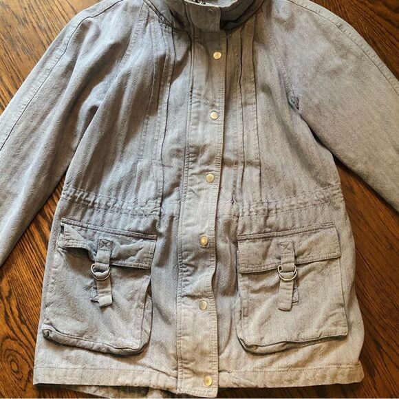 FREE PEOPLE Women’s Denim Full Zip Button Down Large Pocket Jacket Size 12 - Picture 3 of 12